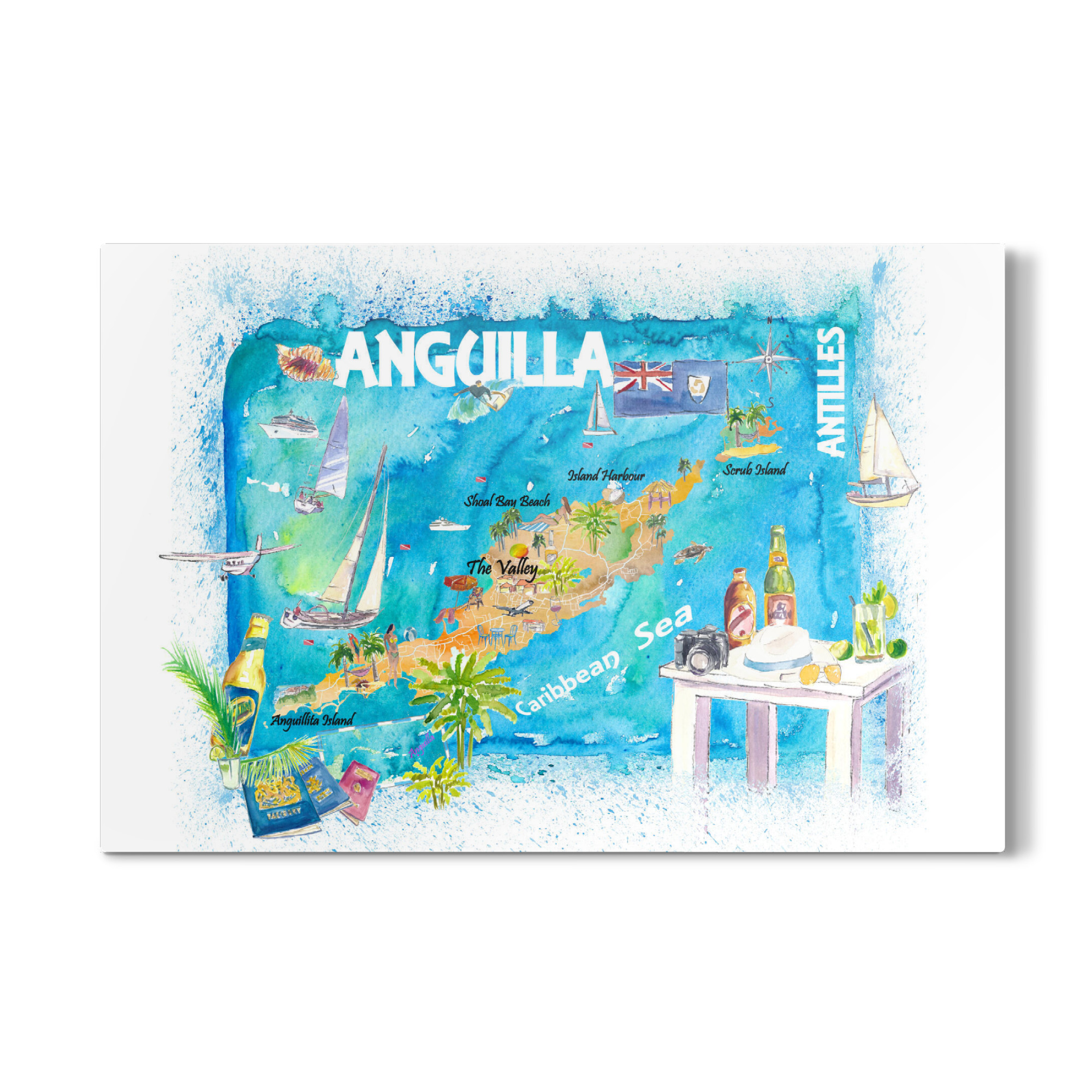 Galerie-Print "Anguilla Illustrierte Karte" 75x50 cm artboxONE