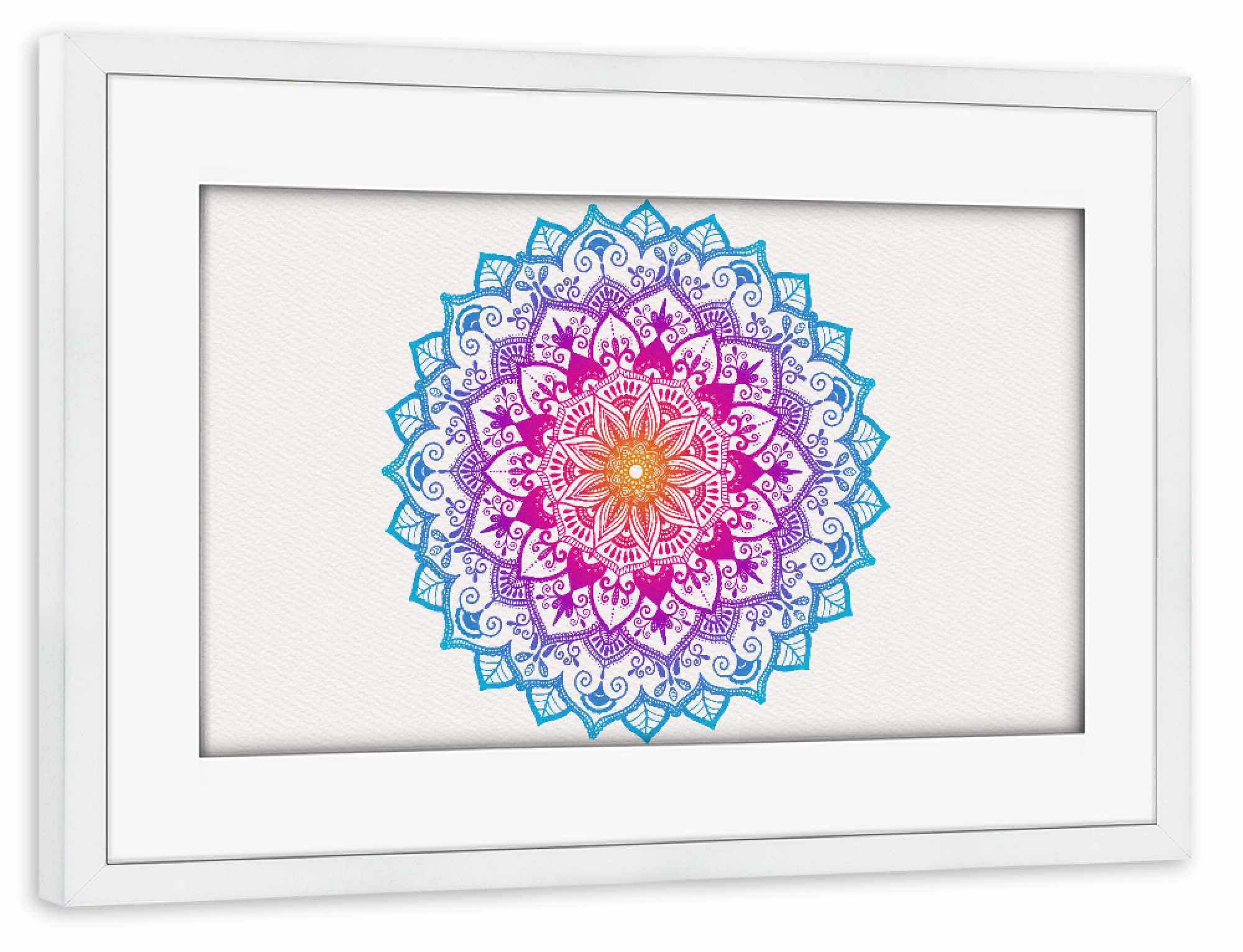 Poster mit Rahmen weiß "Mandala in Regenbogenfarben" artboxONE - Abstrakt,Geometrie
