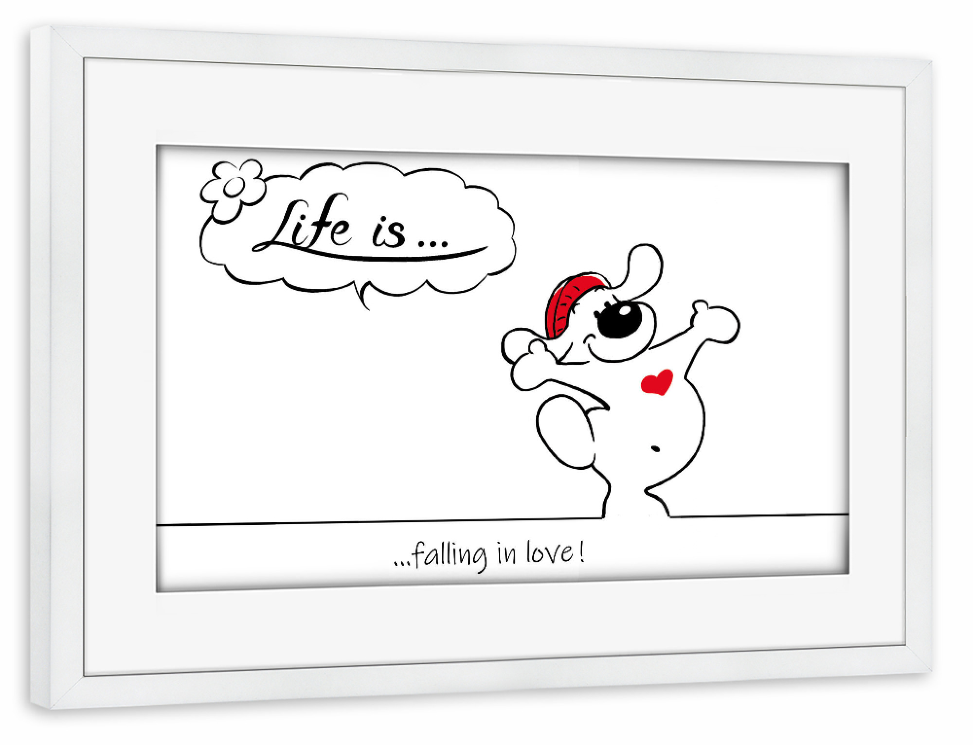 Poster mit Rahmen weiß "Life is... falling in love" artboxONE - Typografie,Tiere,Comic,Lustig