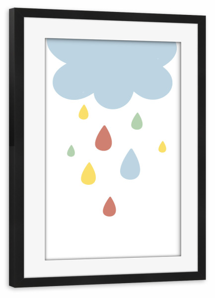 Poster mit Rahmen schwarz "Wolke + bunte Tropfen" artboxONE - Natur,Für Kinder