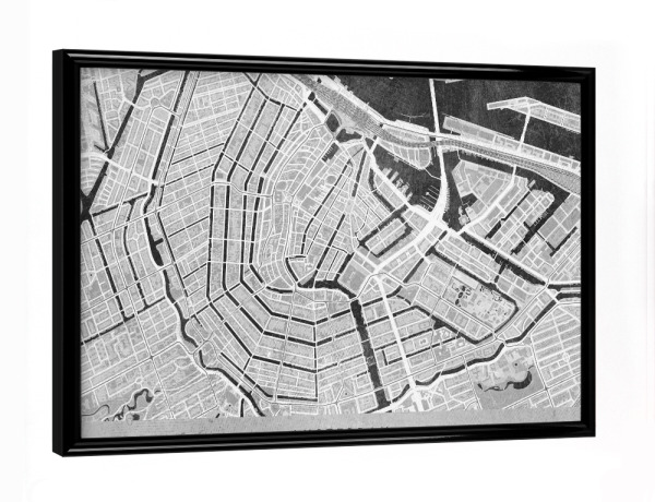 Poster mit schwarzem Rahmen "Gray vintage map of Amsterdam" artboxONE - Kartografie - Gray,Vintage,Map,Amsterdam,The netherlands,Old,Distressed,Karte