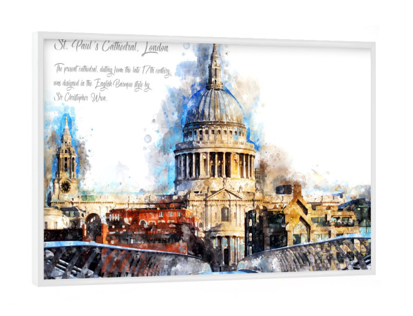 Poster mit weißem Rahmen "St. Pauls Kathedrale Aquarell" artboxONE - Städte / London,Architektur,Reise / Länder