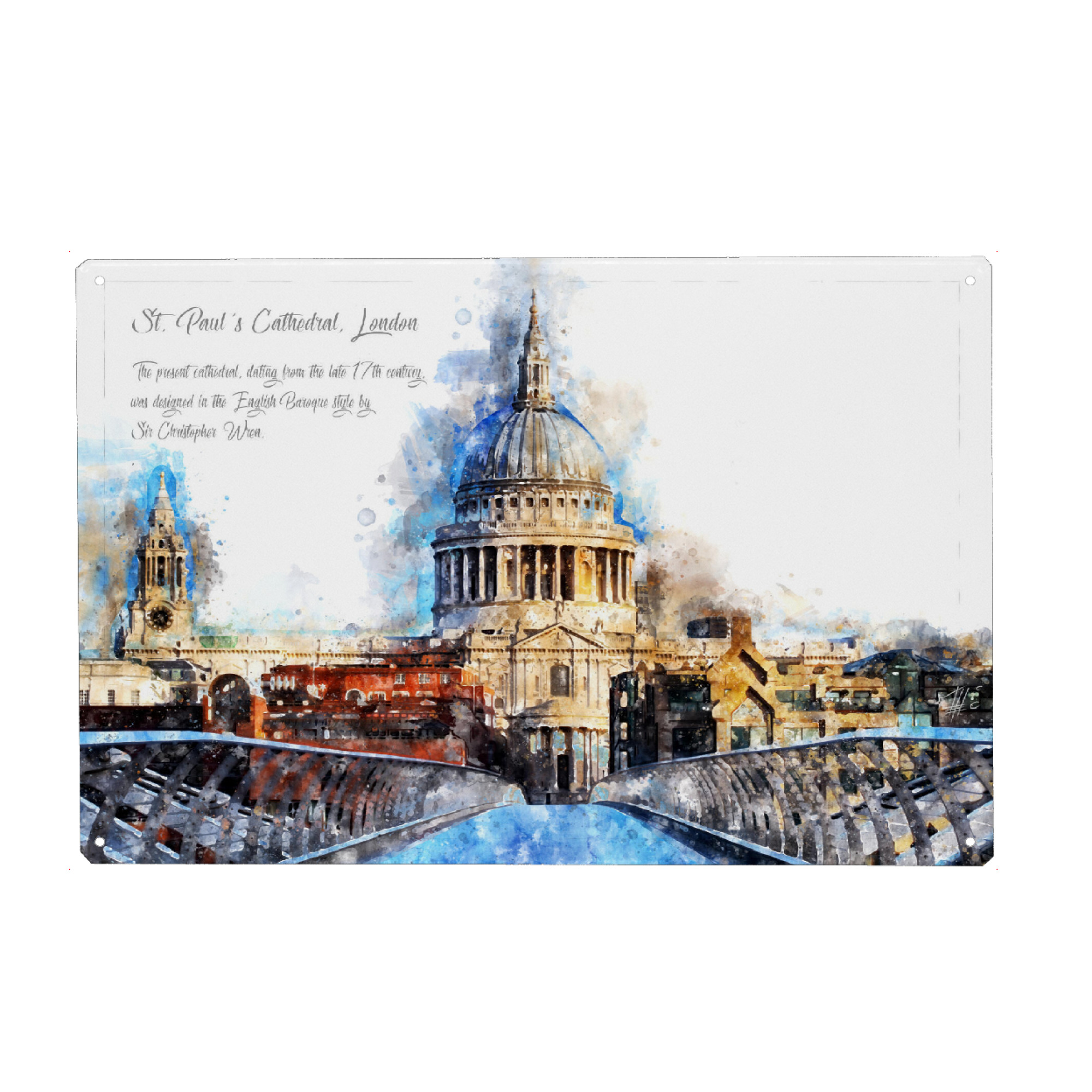 Metall Poster "St. Pauls Kathedrale Aquarell" artboxONE - Städte / London,Architektur,Reise / Länder