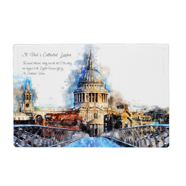 Holzbild "St. Pauls Kathedrale Aquarell" artboxONE - Städte / London,Architektur,Reise / Länder