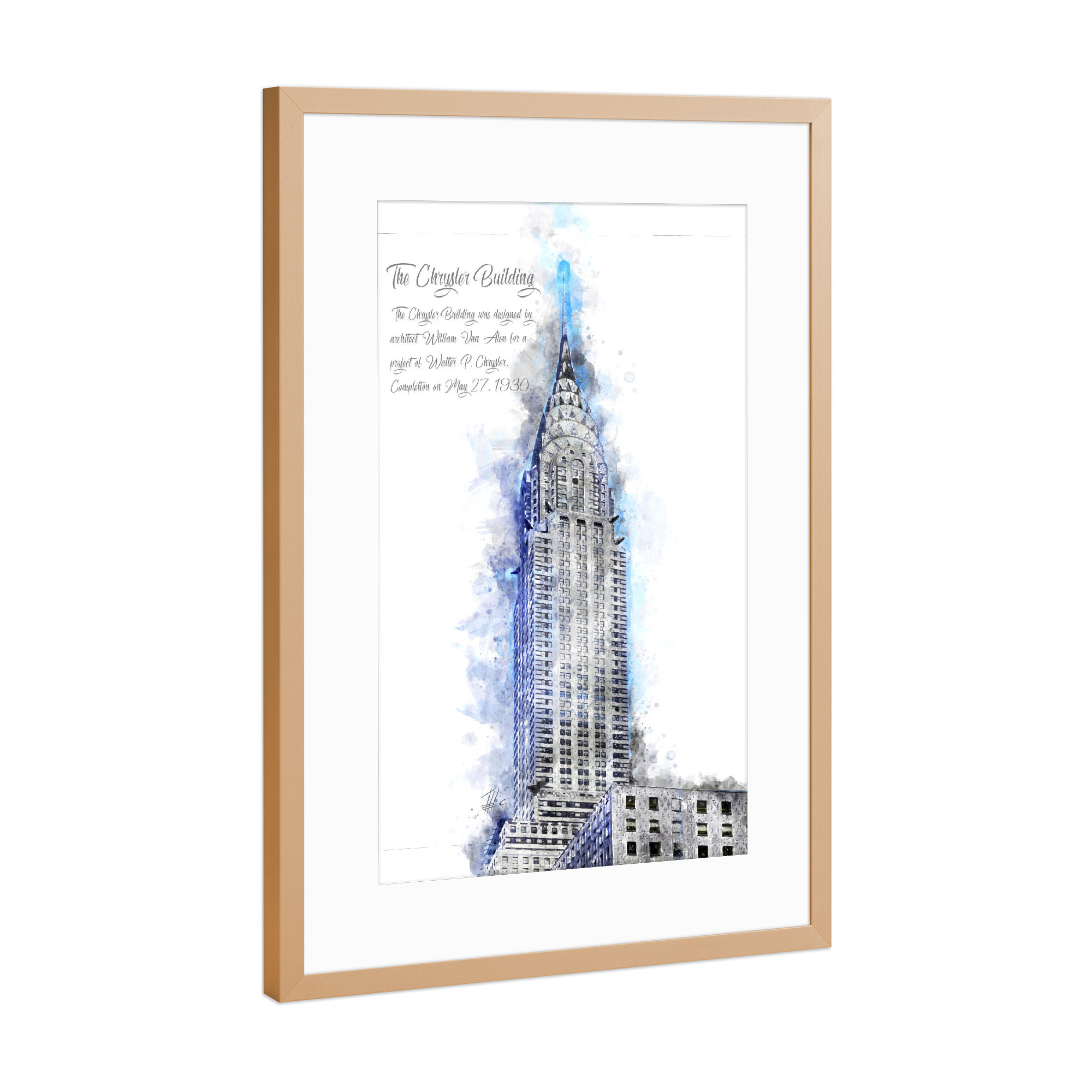 Poster mit Rahmen Kupfer "Chrysler Building Aquarell" artboxONE - Städte / New York,Architektur