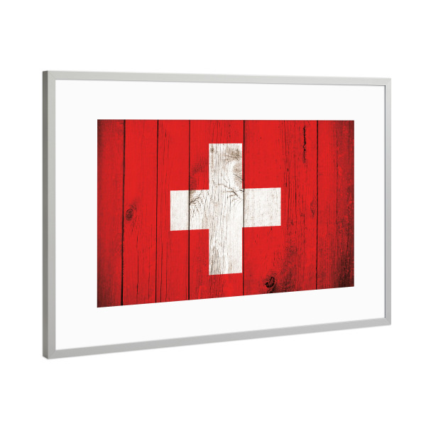 Poster mit Rahmen Silber "Switzerland Vintage Flag" artboxONE - Reise,Reise / Länder