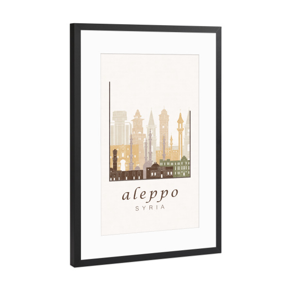 Poster mit Rahmen Schwarz (Metallic) "Aleppo skyline rustic" artboxONE - Städte,Reise,Architektur,Kartografie