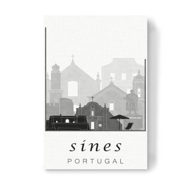 Leinwandbild "Sines skyline black white" artboxONE - Städte,Reise,Architektur,Kartografie