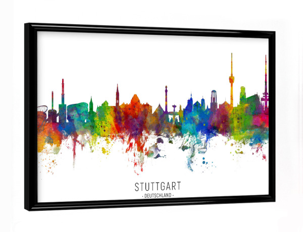 Poster mit schwarzem Rahmen "Stuttgart Skyline Coordinates" artboxONE - Städte,Städte / Stuttgart