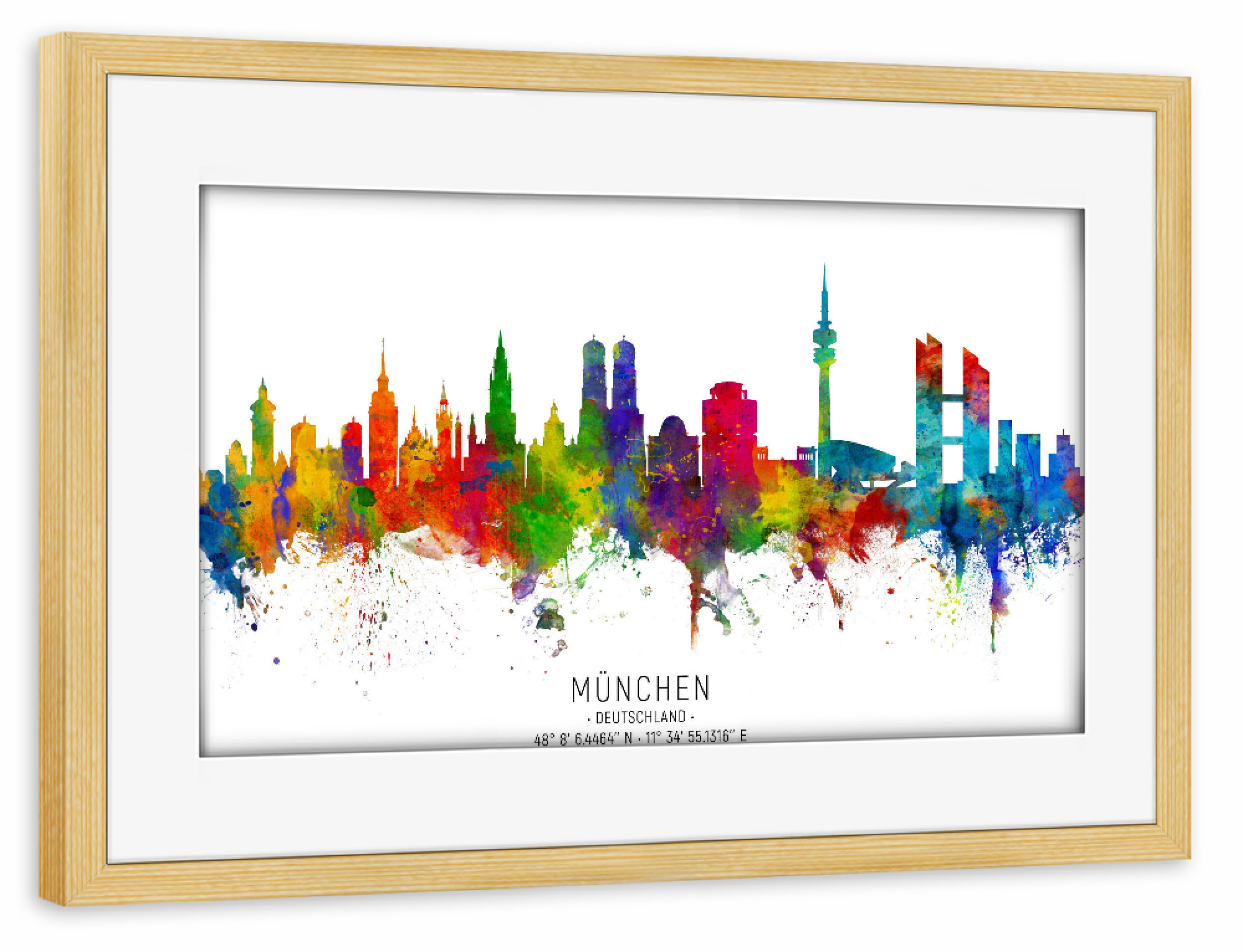 Poster mit Rahmen kiefer "München Skyline Coordinates" artboxONE - Städte,Städte / München