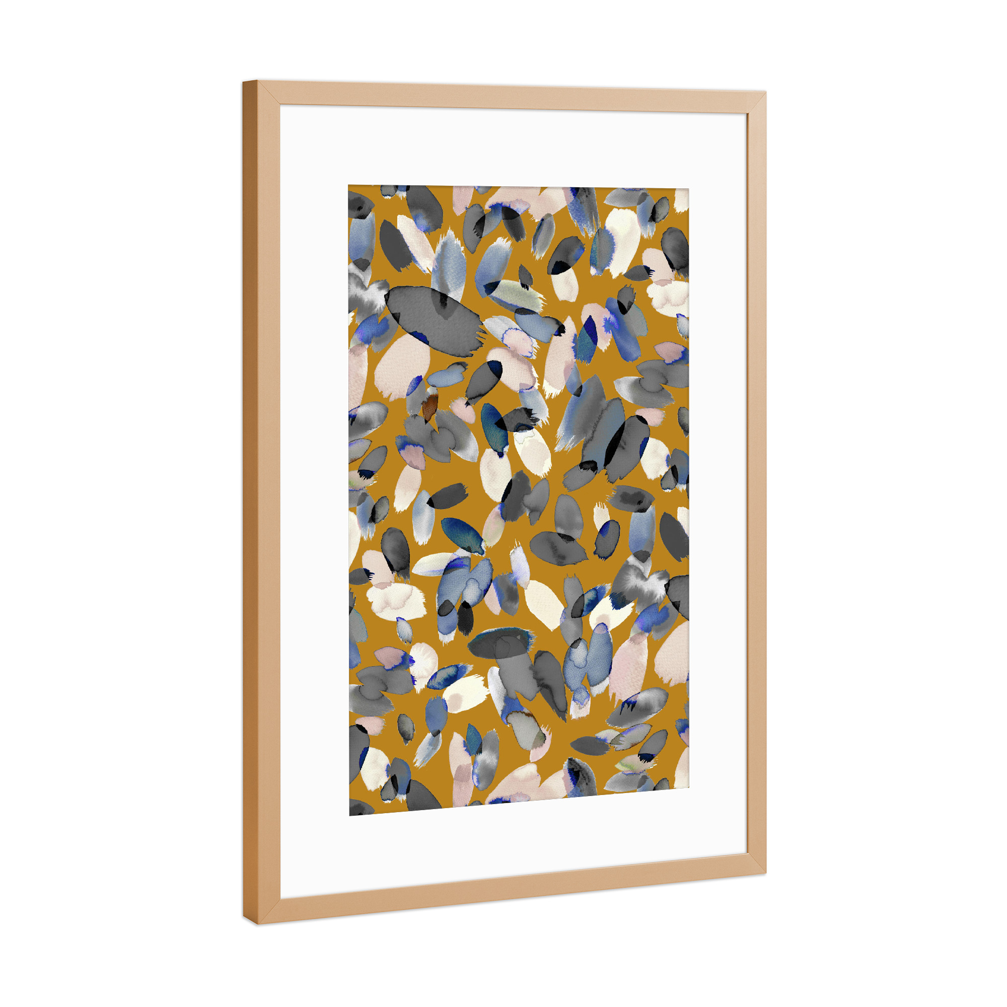 Poster mit Rahmen Kupfer "Watercolor Petal Stains Mustard" artboxONE - Floral,Abstrakt