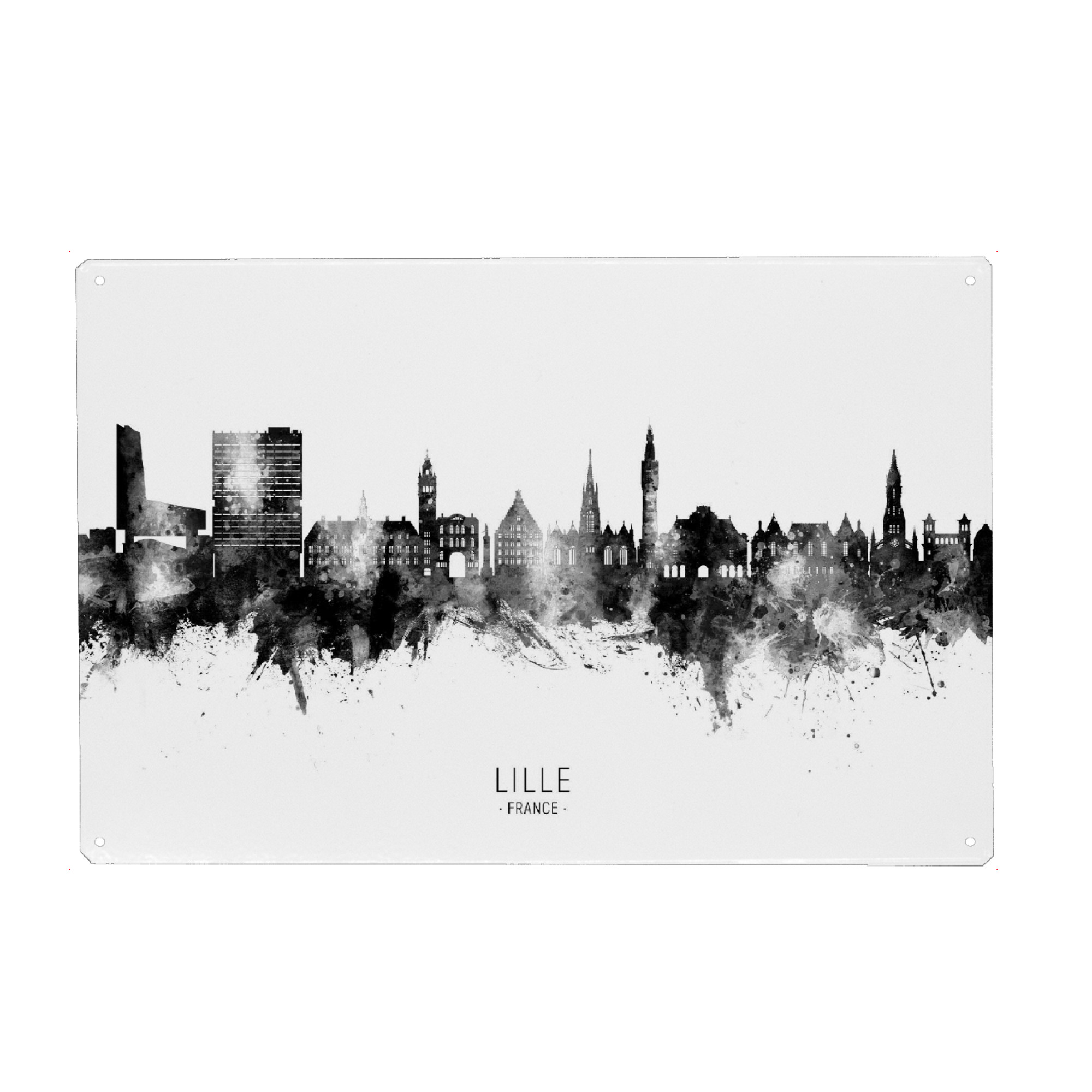 Holzbild "Lille France Skyline BW Text" artboxONE - Städte,Schwarzweiß