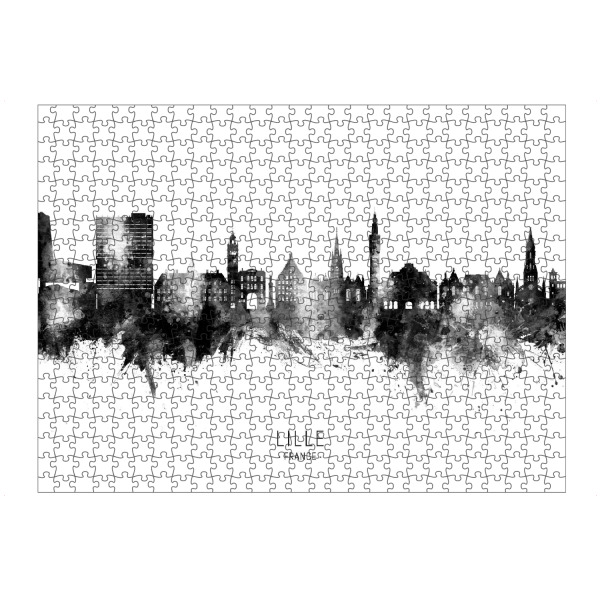 Puzzle Ravensburger "Lille France Skyline BW Text" artboxONE - Städte,Schwarzweiß