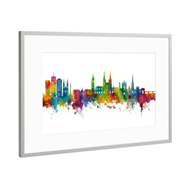 Poster mit Rahmen Silber "Bordeaux France Skyline" artboxONE - Städte