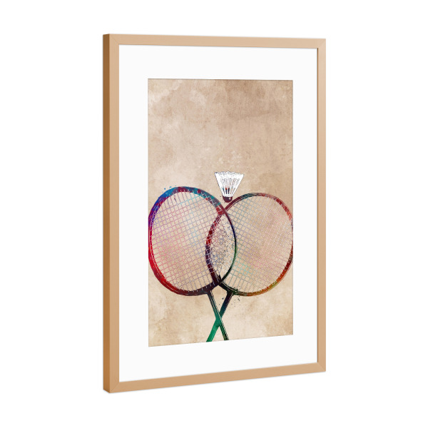 Poster mit Rahmen Kupfer "Badminton sport art" artboxONE - Sport,Sport / Sommerspiele - Badminton,Sport,Sports,Racket,Shuttlecock