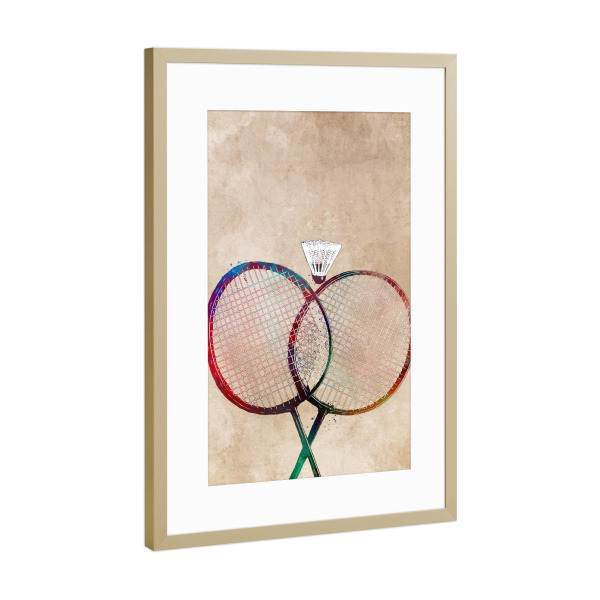 Poster mit Rahmen Gold "Badminton sport art" artboxONE - Sport,Sport / Sommerspiele - Badminton,Sport,Sports,Racket,Shuttlecock
