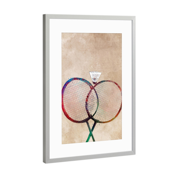 Poster mit Rahmen Silber "Badminton sport art" artboxONE - Sport,Sport / Sommerspiele - Badminton,Sport,Sports,Racket,Shuttlecock