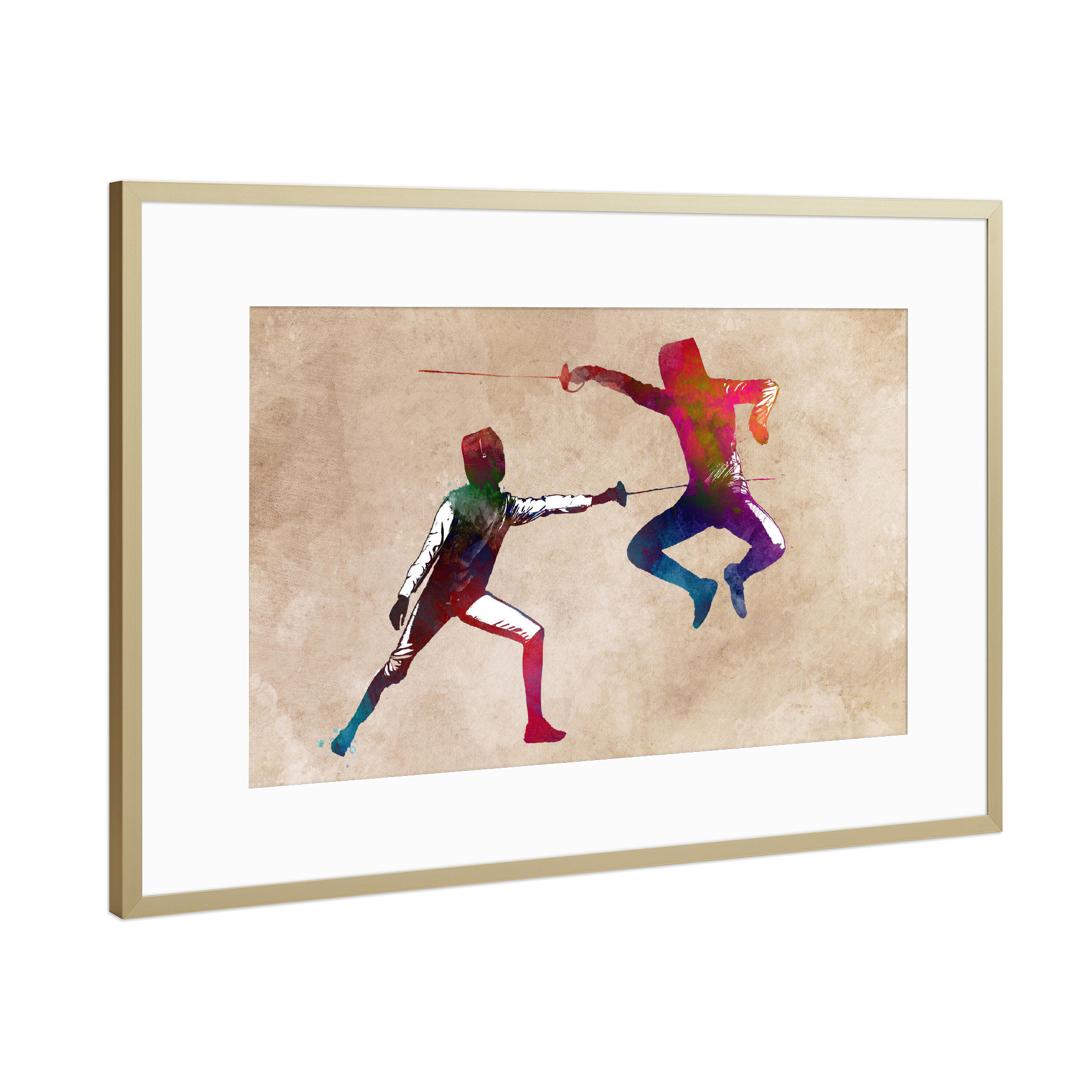 Poster mit Rahmen Gold "Fencers sport" artboxONE - Sport - Sport,Sports,Fencer,Fencers,Fencing,Fence,Sword,Fechter,Fechten,Fight,Kampf