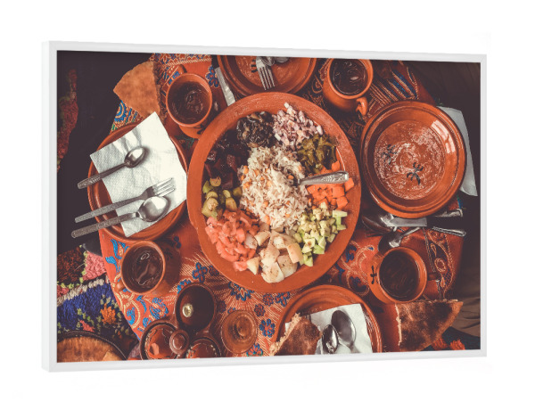 Poster mit weißem Rahmen "Marokkanisches Mittagessen" artboxONE - Essen & Trinken,Reise / Afrika