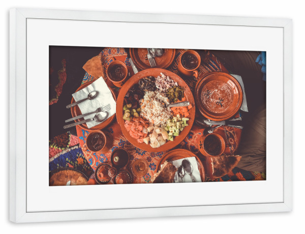 Poster mit Rahmen weiß "Marokkanisches Mittagessen" artboxONE - Essen & Trinken,Reise / Afrika