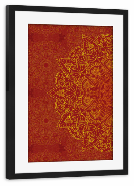 Poster mit Rahmen schwarz "Mandala Red & Gold" artboxONE - Abstrakt,Geometrie - Mandala,Yoga,Boho,Arabic,Indian,Ethnic,Red,Gold,Abstract,Vector