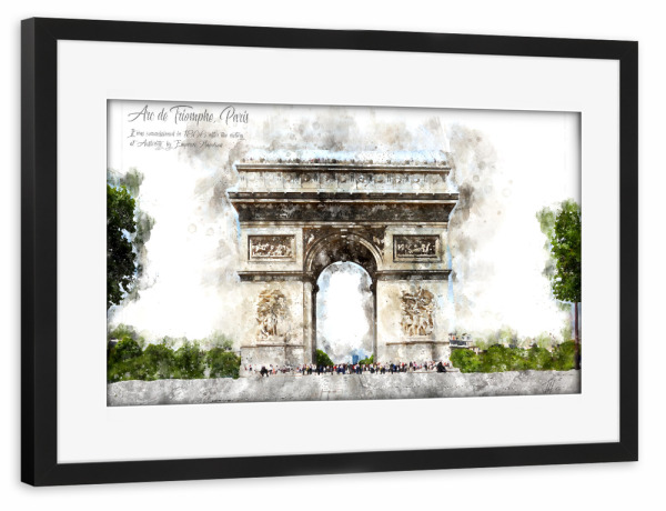 Poster mit Rahmen schwarz "Triumphbogen Paris Aquarell" artboxONE - Reise,Architektur,Städte / Paris