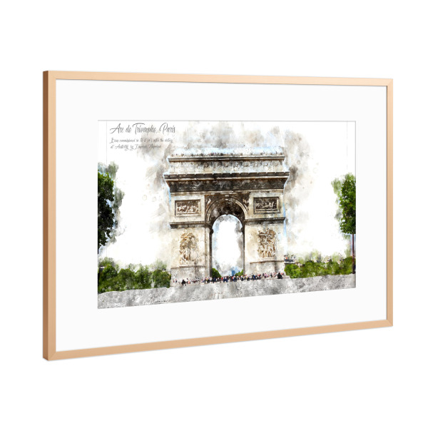 Poster mit Rahmen Kupfer "Triumphbogen Paris Aquarell" artboxONE - Reise,Architektur,Städte / Paris