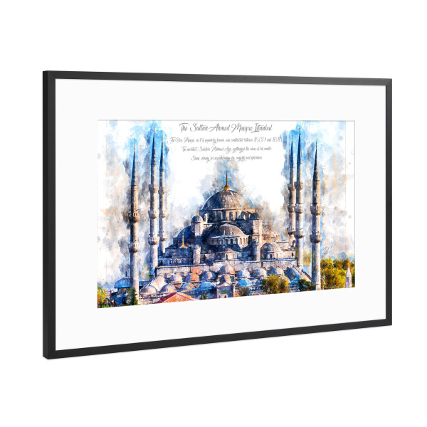 Poster mit Rahmen Schwarz (Metallic) "Istanbul Blaue Moschee Aquarell" artboxONE - Architektur,Reise / Länder,Städte / Istanbul