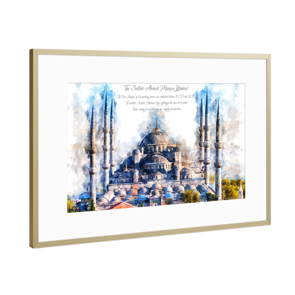 Poster mit Rahmen Gold "Istanbul Blaue Moschee Aquarell" artboxONE - Architektur,Reise / Länder,Städte / Istanbul