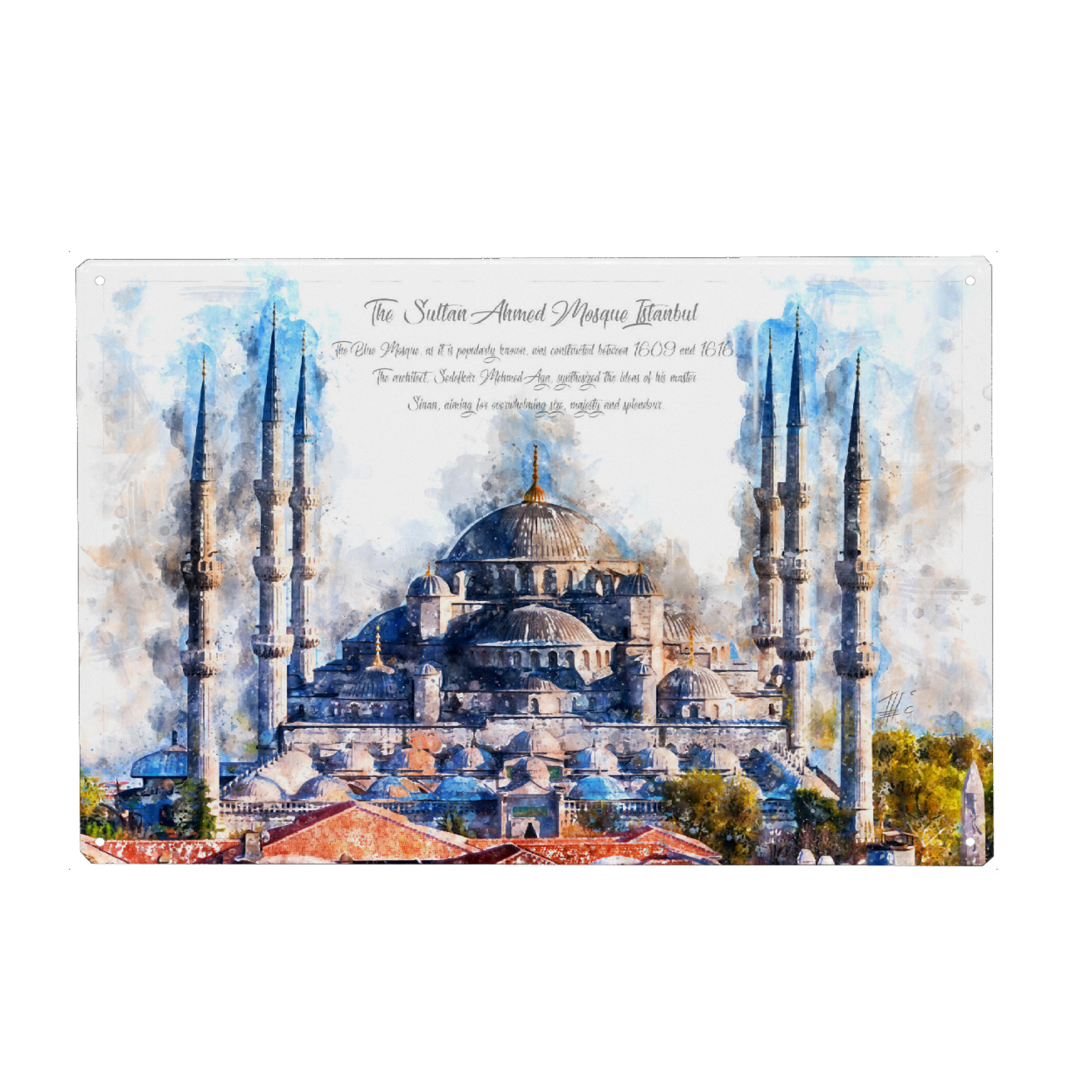 Metall Poster "Istanbul Blaue Moschee Aquarell" artboxONE - Architektur,Reise / Länder,Städte / Istanbul