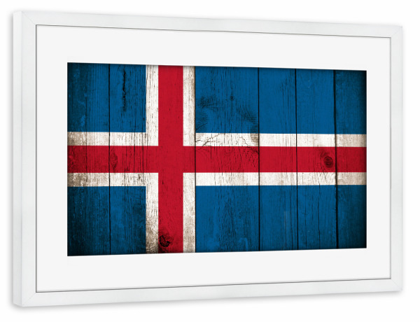 Poster mit Rahmen weiß "Iceland Vintage Flag" artboxONE - Reise,Reise / Länder,Buchstaben / I