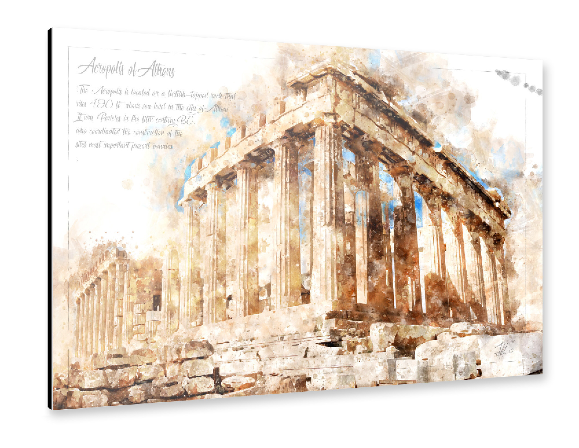 Alu-Dibond "Akropolis Aquarell" 30x20 cm artboxONE