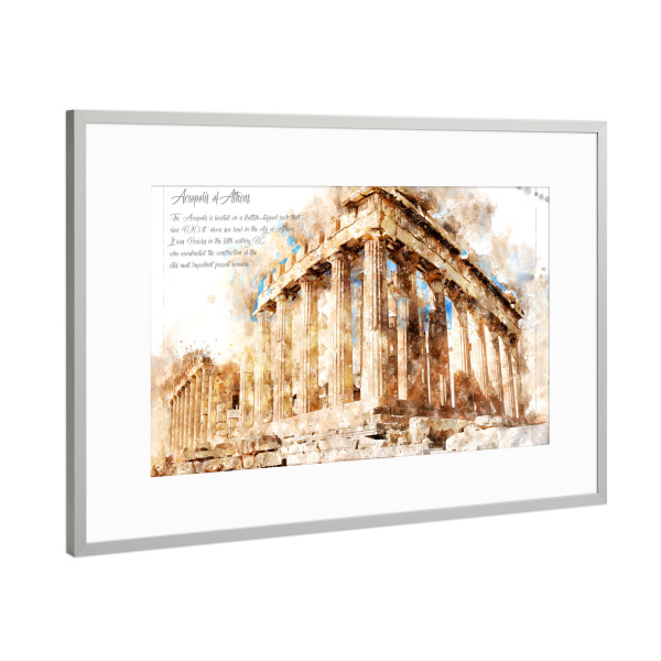 Poster mit Rahmen Silber "Akropolis Aquarell" artboxONE - Städte,Architektur,Reise / Länder