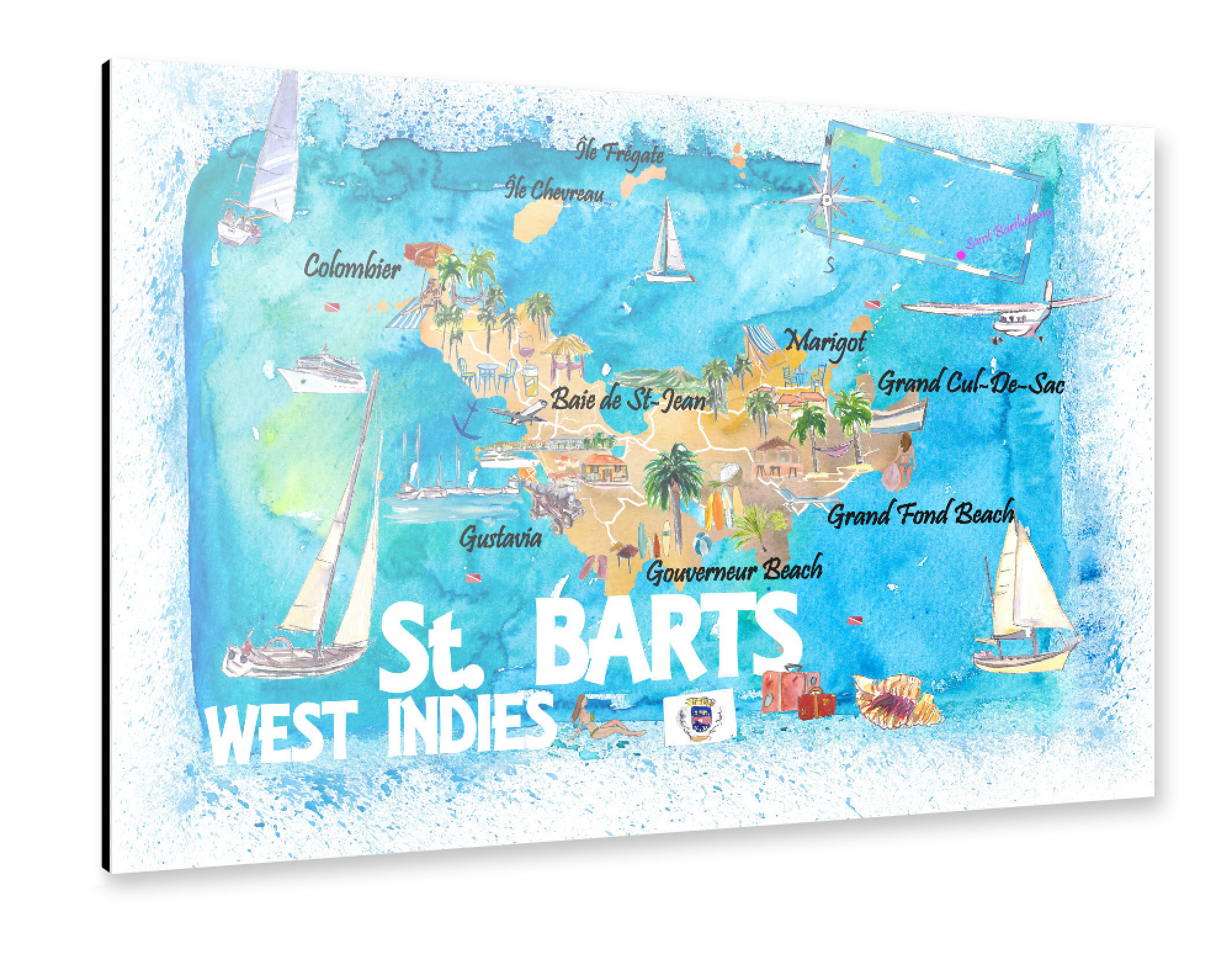 Alu-Dibond "St. Barts Antillen Karte" 75x50 cm artboxONE