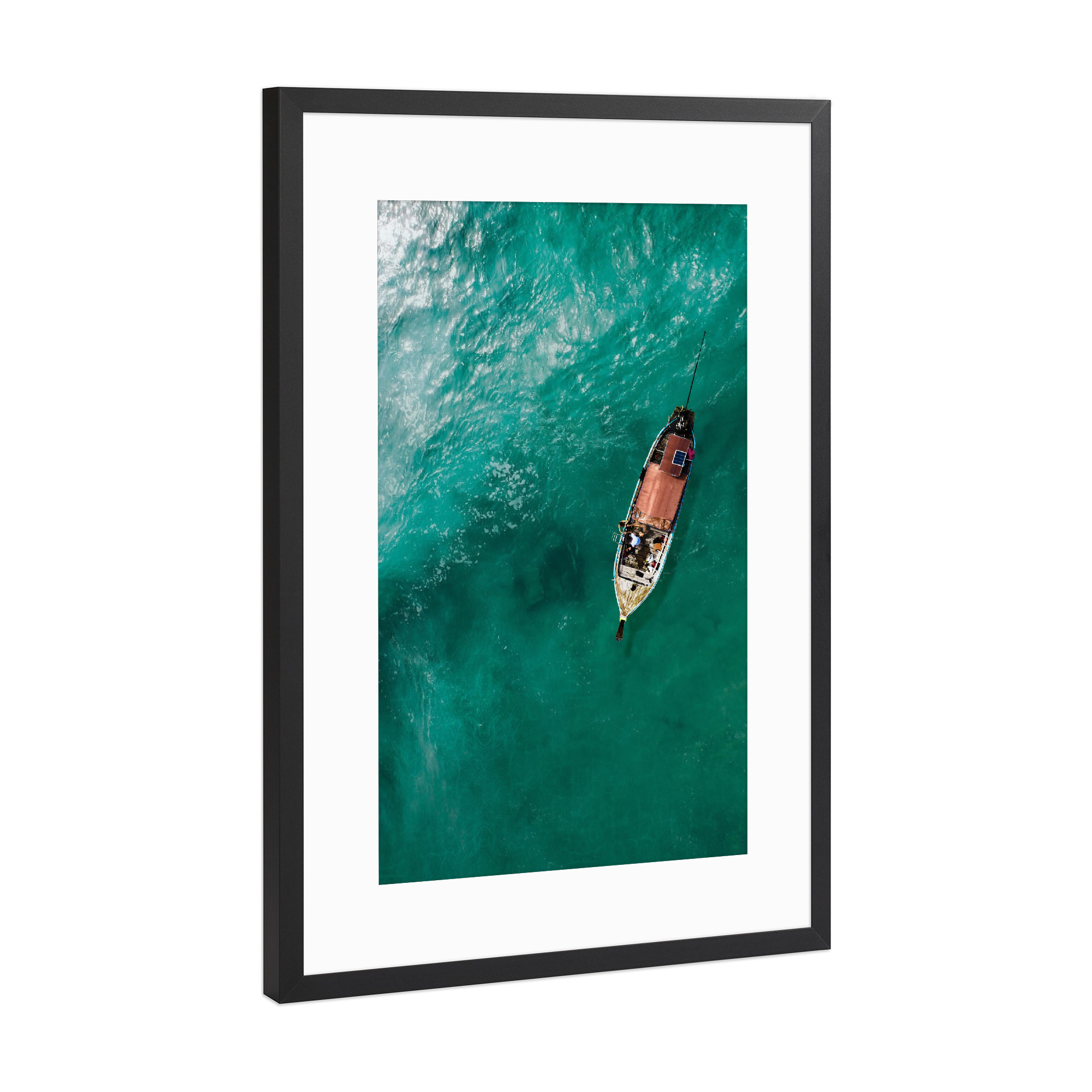Poster mit Rahmen Schwarz (Metallic) "Boat Ocean" artboxONE - Natur,Reise,Tiere,Menschen - Ocean,Blue,Green,Tier,Meer,Sea,Natur,Reise,Boot,Boat,Travel