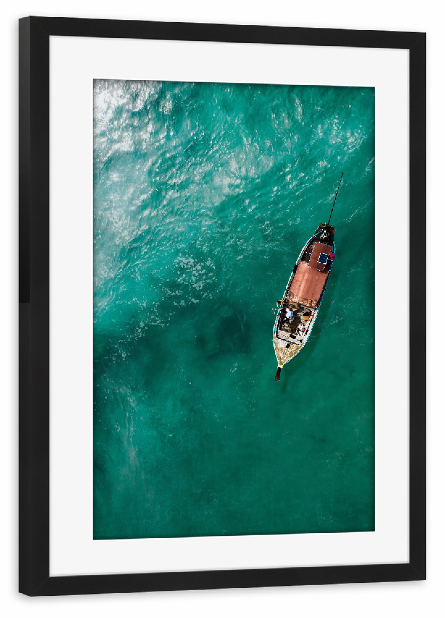 Poster mit Rahmen schwarz "Boat Ocean" artboxONE - Natur,Reise,Tiere,Menschen - Ocean,Blue,Green,Tier,Meer,Sea,Natur,Reise,Boot,Boat,Travel