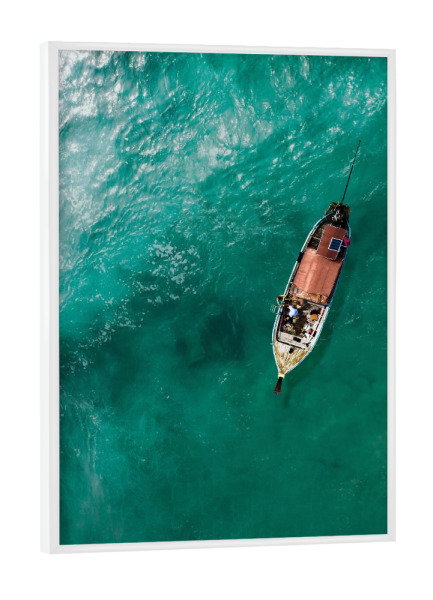 Poster mit weißem Rahmen "Boat Ocean" artboxONE - Natur,Reise,Tiere,Menschen - Ocean,Blue,Green,Tier,Meer,Sea,Natur,Reise,Boot,Boat,Travel