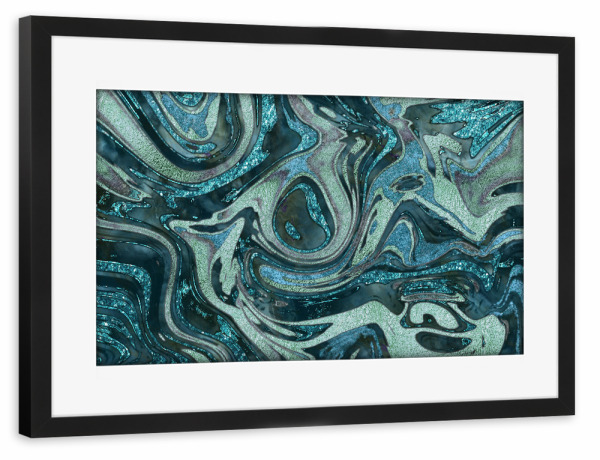 Poster mit Rahmen schwarz "Magic Marble Blue Teal" artboxONE - Marmor