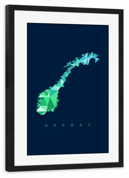Poster mit Rahmen schwarz "Norwegen Karte im Polygonstil" artboxONE - Natur,Reise,Reise / Länder,Kartografie
