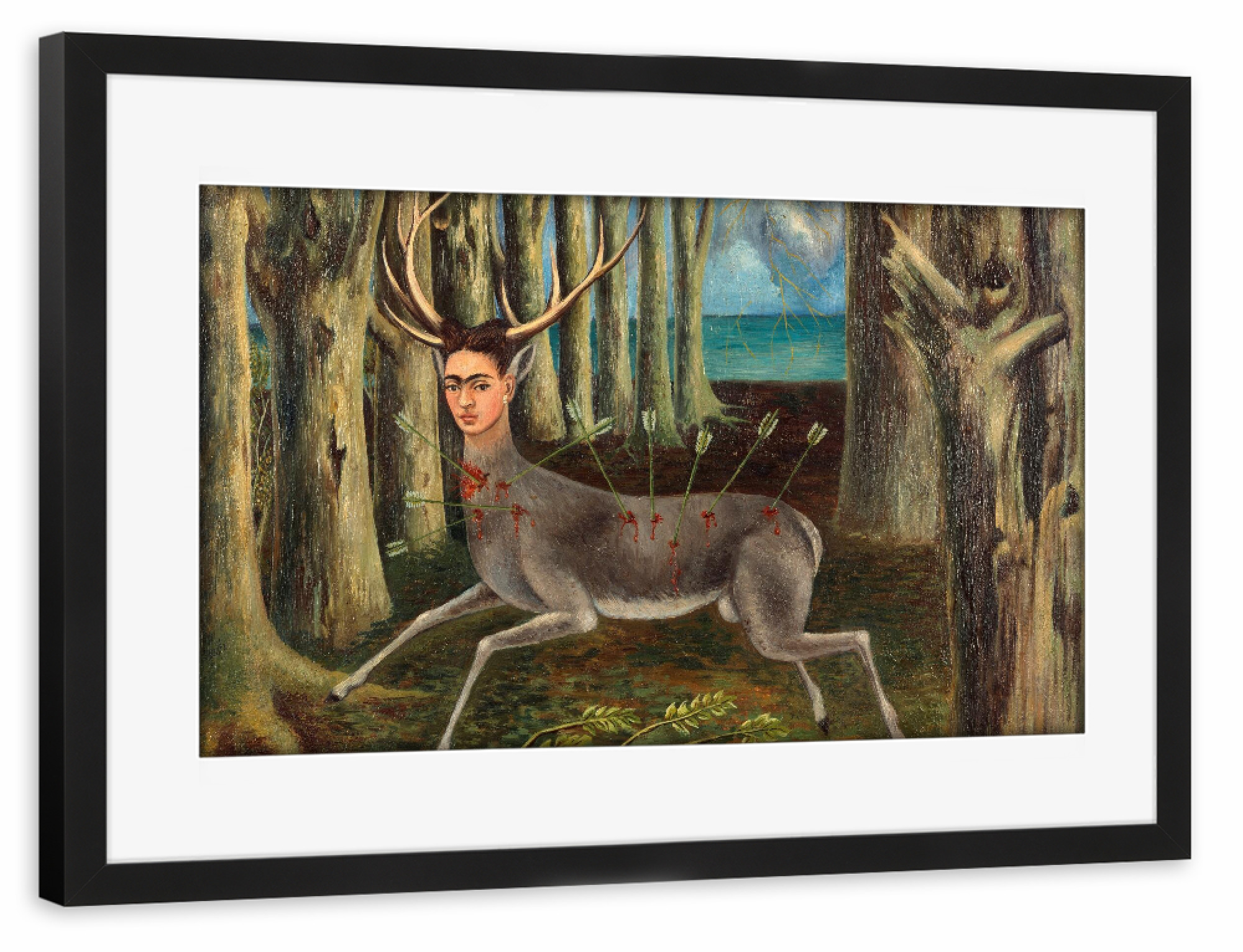 Poster mit Rahmen schwarz "Frida Kahlo - Der verletzte Hirsch" artboxONE - Natur,Tiere,Abstrakt,Menschen
