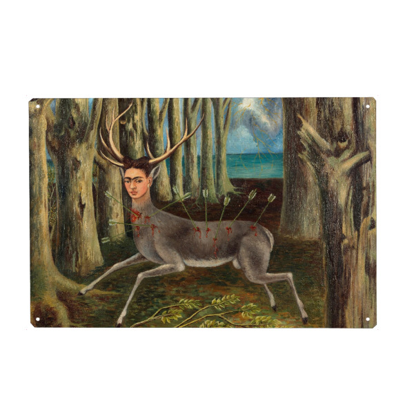Holzbild "Frida Kahlo - Der verletzte Hirsch" artboxONE - Natur,Tiere,Abstrakt,Menschen