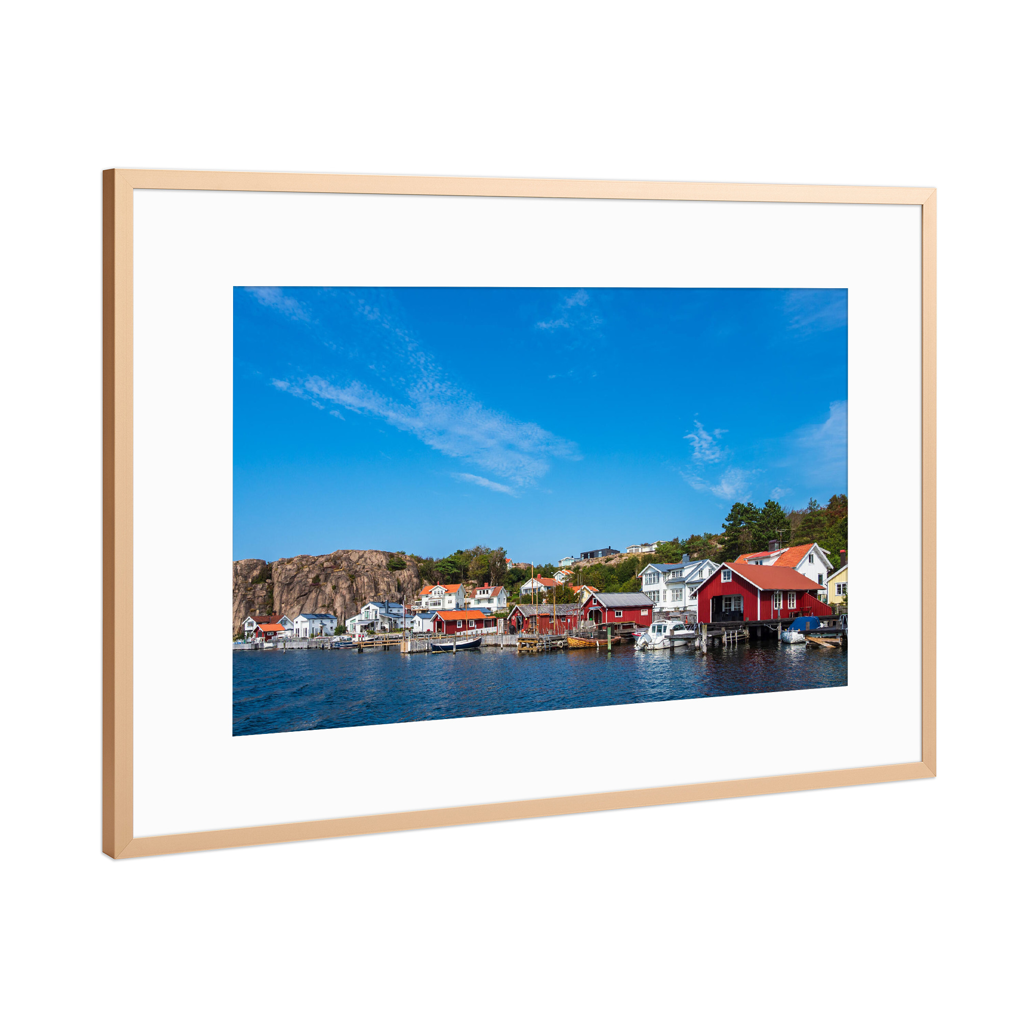 Poster mit Rahmen Kupfer "Bootshäuser in Schweden" artboxONE - Natur,Reise,Architektur,Reise / Strand und Meer,Reise / Länder