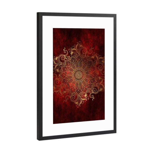Poster mit Rahmen Schwarz (Metallic) "Mandala Fire" artboxONE - Abstrakt - Mandala,Yoga,Boho,Indian,Indi,Arabic,Fire,Gold,Vector
