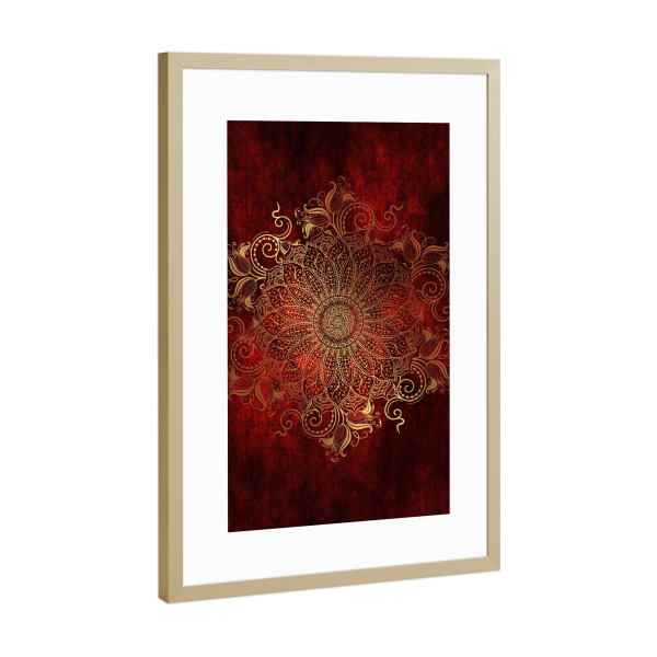 Poster mit Rahmen Gold "Mandala Fire" artboxONE - Abstrakt - Mandala,Yoga,Boho,Indian,Indi,Arabic,Fire,Gold,Vector