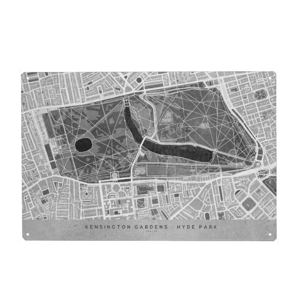 Holzbild "Grey map of Kensington Gardens" artboxONE - Kartografie