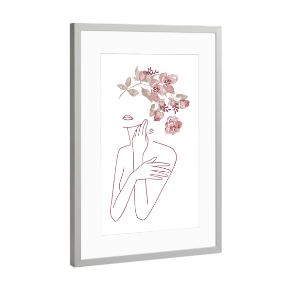 Poster mit Rahmen Silber "Beautiful woman with flowers" artboxONE - Floral,Menschen