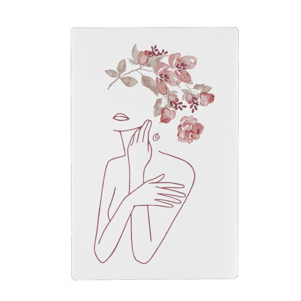 Metall Poster "Beautiful woman with flowers" artboxONE - Floral,Menschen
