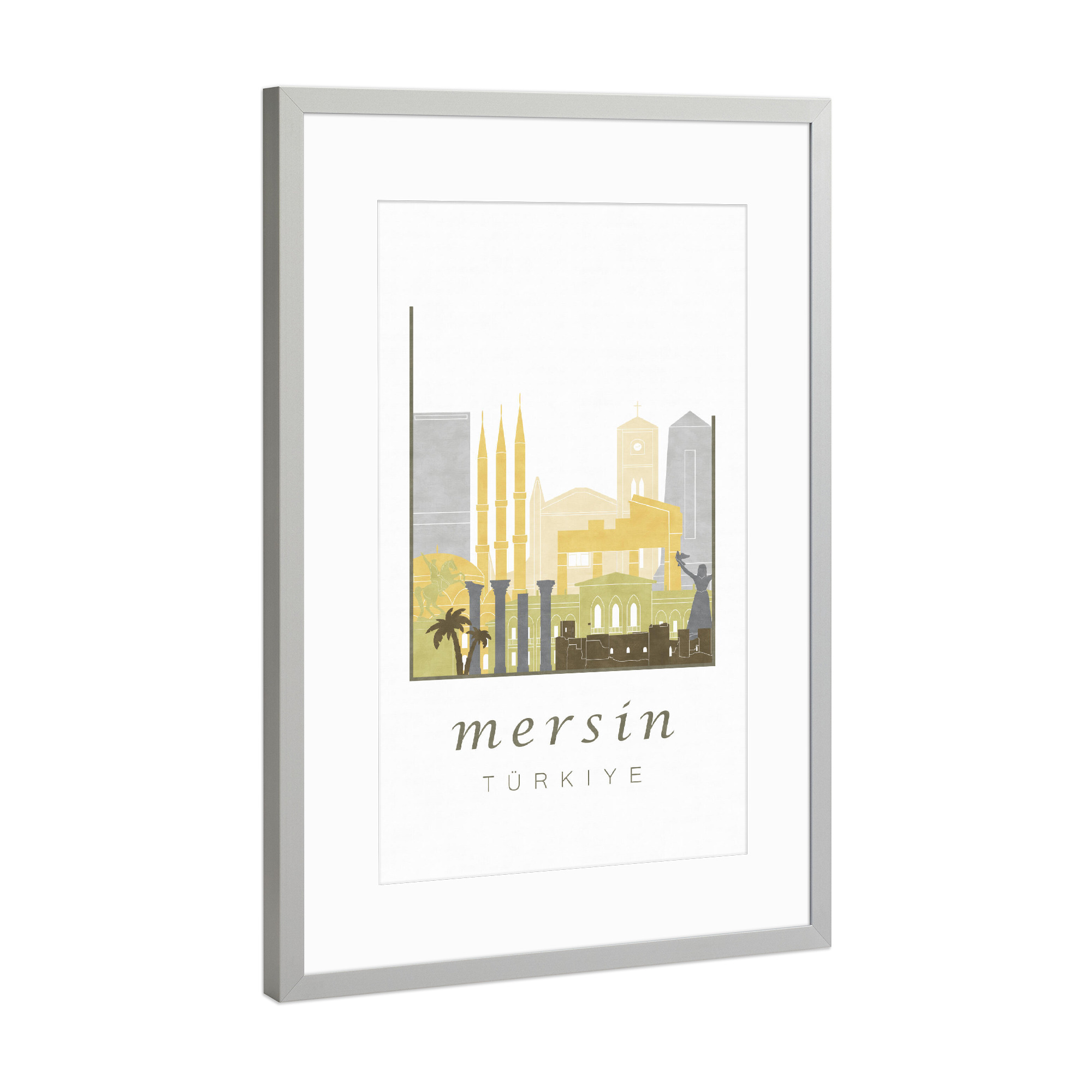 Poster mit Rahmen Silber "Mersin skyline desert" artboxONE - Städte,Reise,Architektur,Kartografie