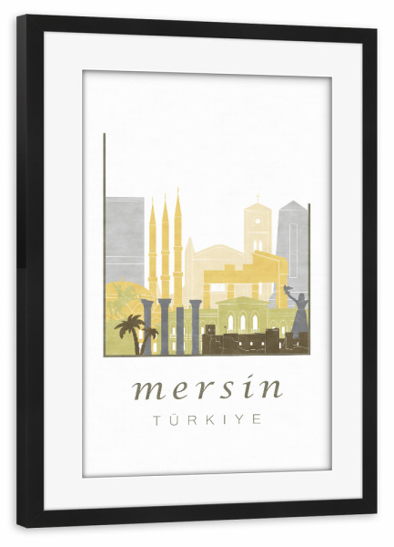 Poster mit Rahmen schwarz "Mersin skyline desert" artboxONE - Städte,Reise,Architektur,Kartografie