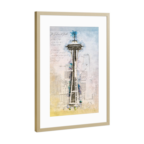Poster mit Rahmen Gold "Space Needle, Seattle" artboxONE - Reise,Architektur,Städte / Weitere